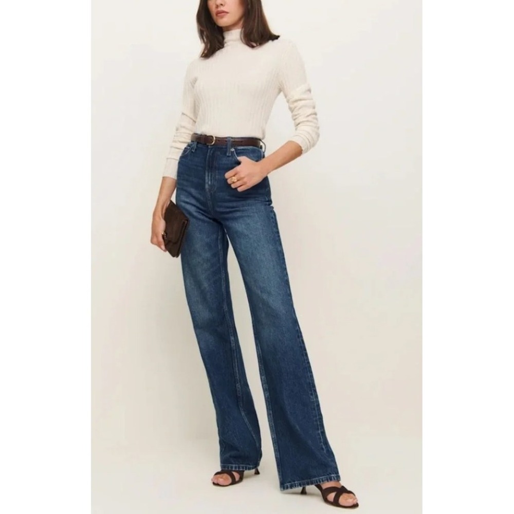 Reformation Wilder High Rise Wide Leg Jeans Dark Wash Louise Blue 28 Organic